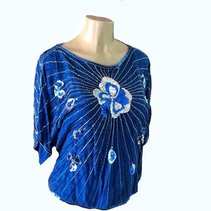 Pat Argenti 80’s Hand Beaded Sequin 100% Silk Top